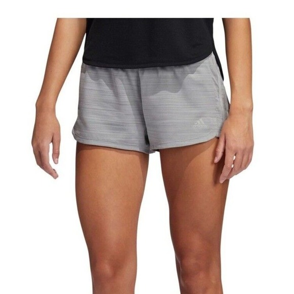 Adidas Shorts Women Heather Gray Three Stripe Woven Pacer Gym Running GT1185 - Picture 4 of 5